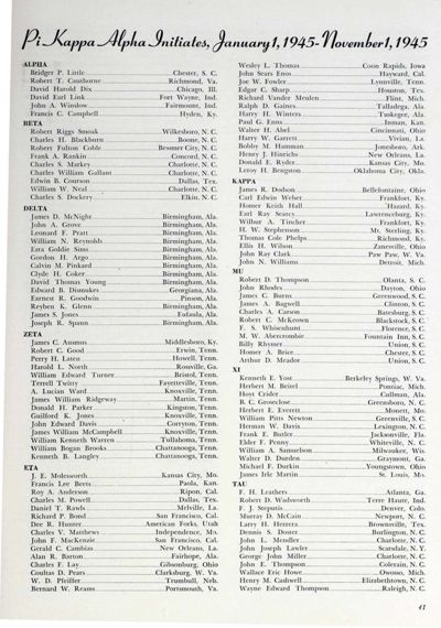 Pi Kappa Alpha Initiates, January 1,1945-November,1945